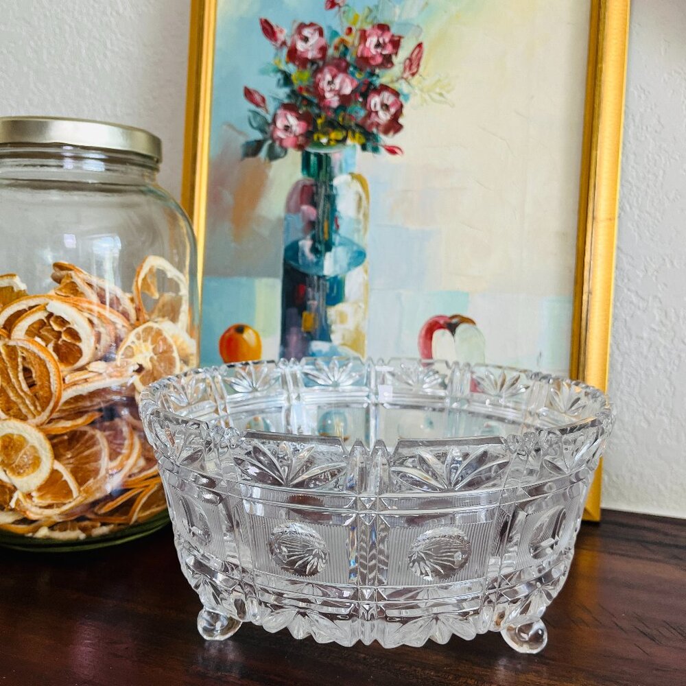 Vintage Crysal Footed Fruit Bowl 9" Cottagecore MCM Grannycore Traditional Retro